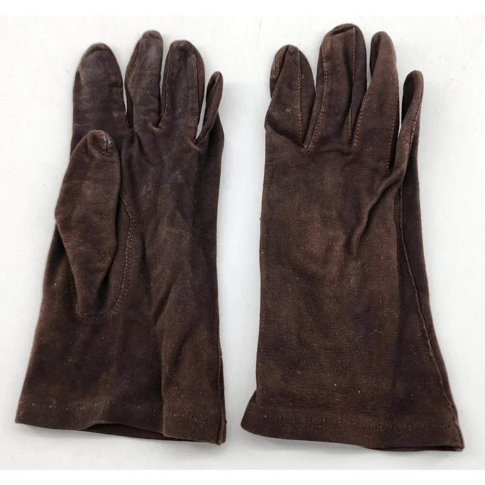 Vintage BACMO Women’s Size 6 3/4 Soft Suede Brown‎ Thin Unlined Gloves